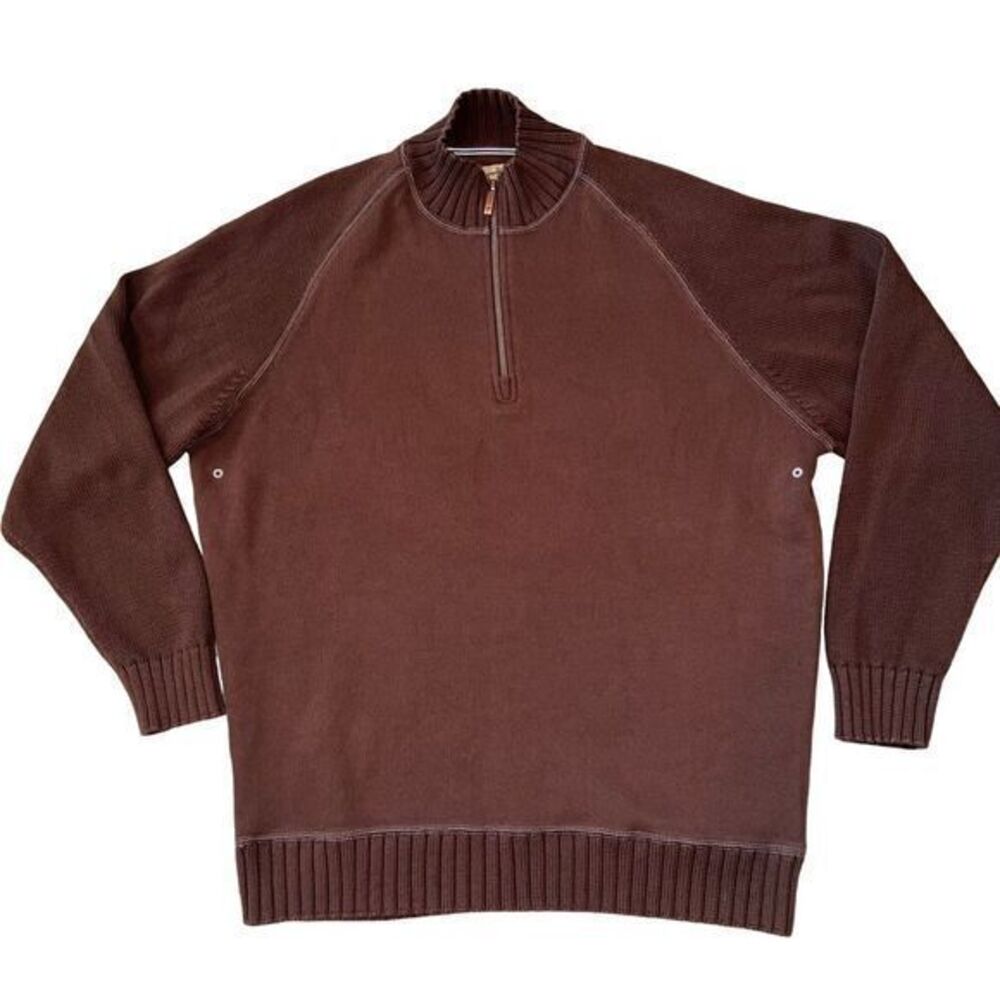 Tommy Bahama Men's 1/4 Zip Mock Neck Cotton Knit Sweater Brown‎ Size Large